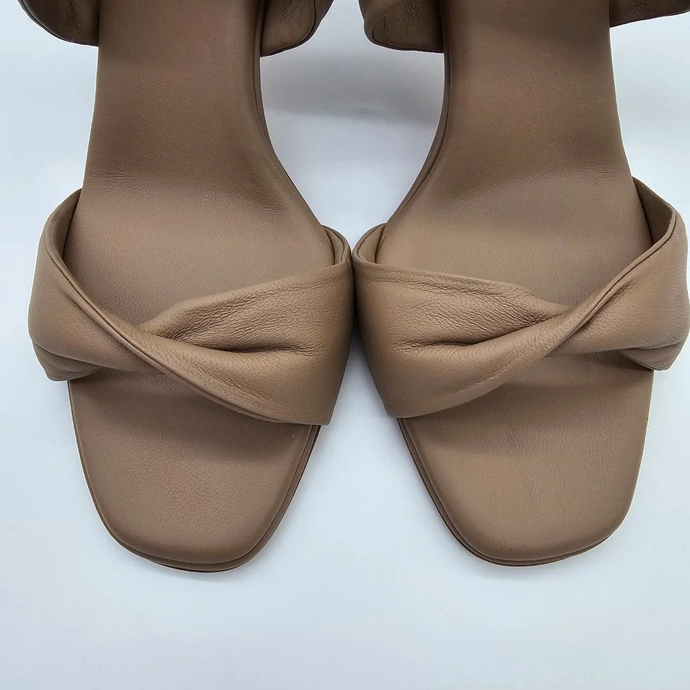 Aquazzura Twist Sandal 75 Women Size 40 US 10 New Nude Leather Kitten Heel Mules